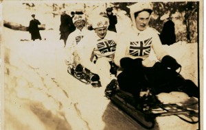 Cresta Run. Edith Freeman on The Behemoth, rode her toboggan with total disregard for her own or anyone else's safety.