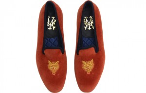 Luxury dress slippers. My Slippers spice velvet with fox's heads are a hit with the hunting crowd.